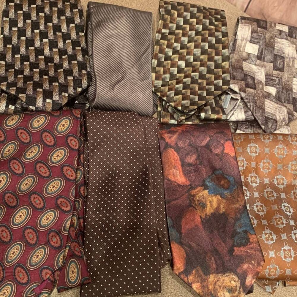 Lot of 8 Brown Tan Red Vintage & Newer Career Silk Polyester Necktie Ties